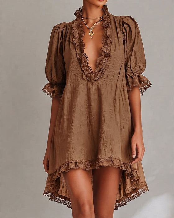 Kleid Spitze Patchwork Asymmetrisch