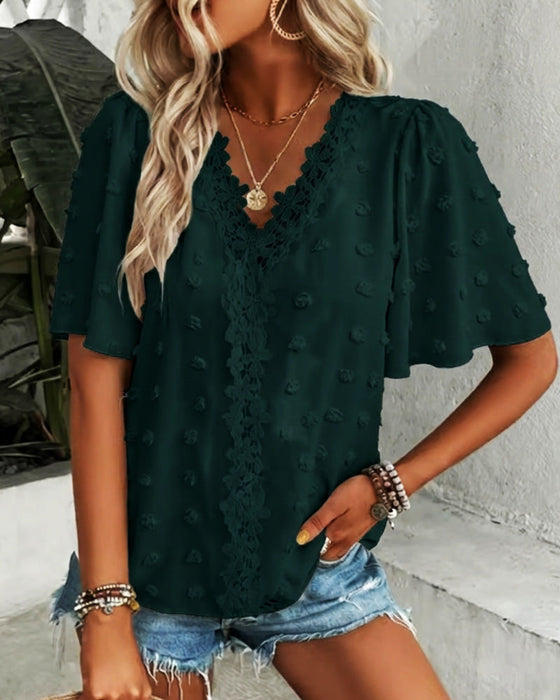 Bluse Zusammengefügt Jacquard Rüschenärmel