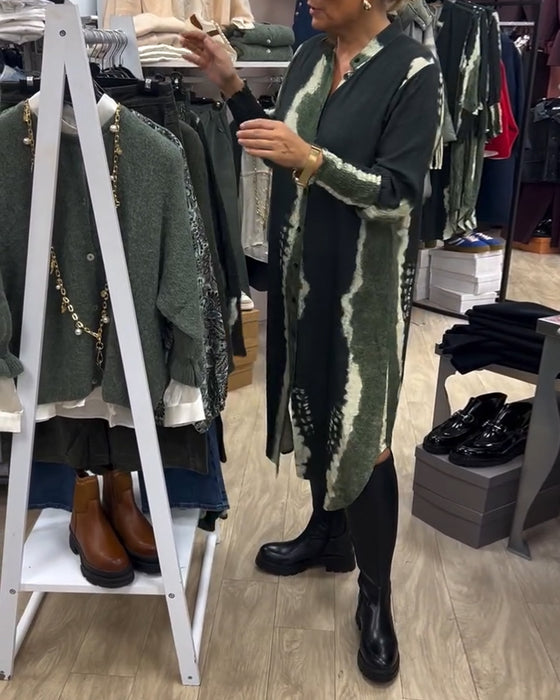 Bedrucktes Button-Down-Hemdkleid mit Stehkragen