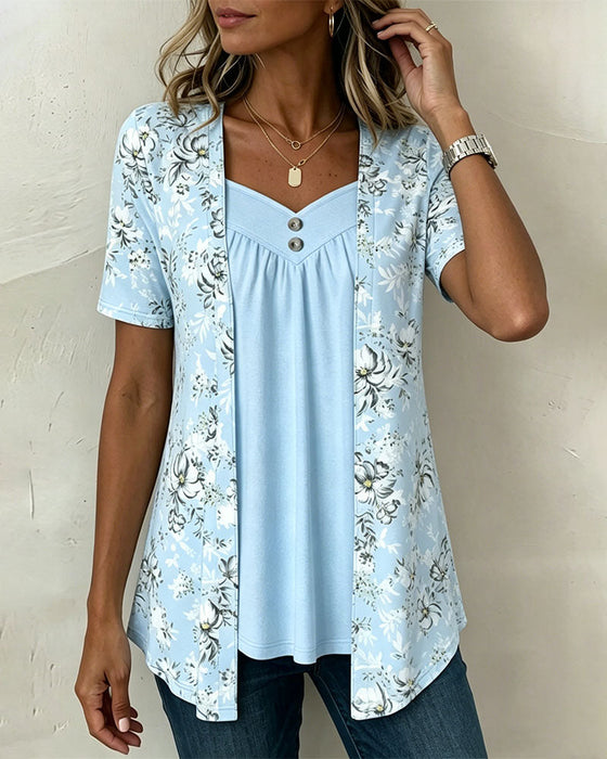 T-Shirt Blumenprint Falsch Zweiteilig