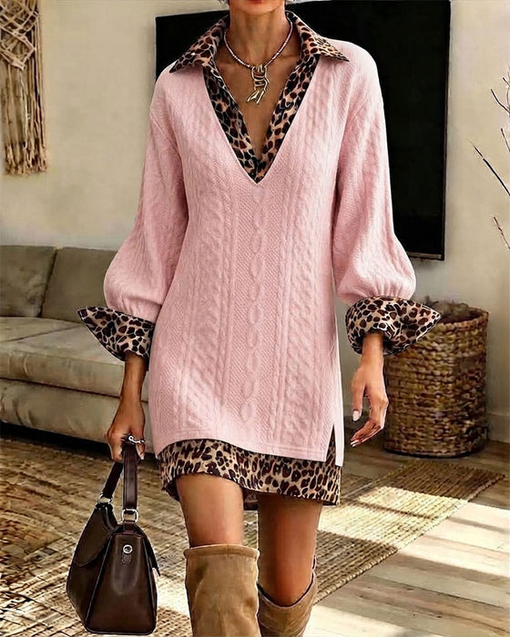 Kleid Revers Leopard Mode Schlitz