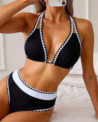 Bikini Sexy Kontrastfarbe Geteilt Dreieck