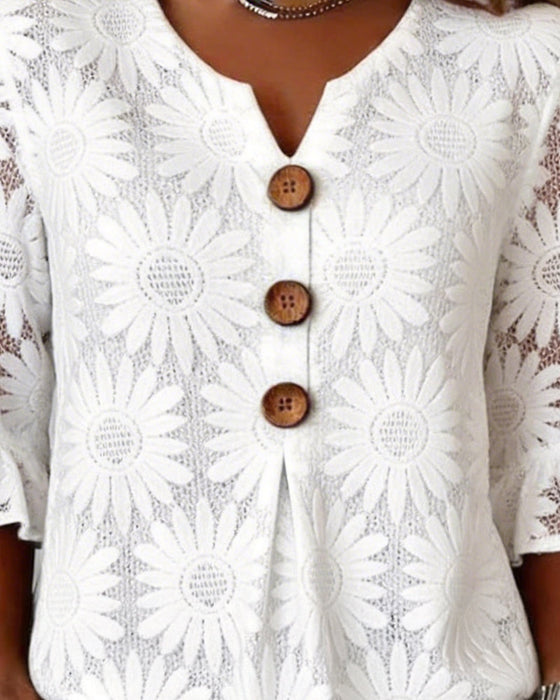 Rüschenbluse Mit Margeritenprint Und Rüschenärmeln