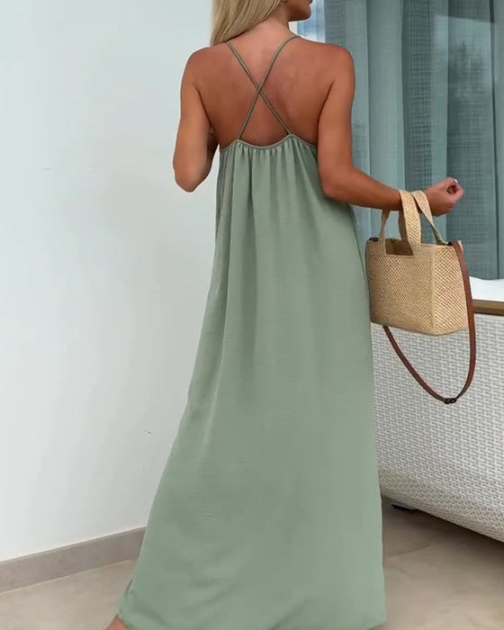 Kleid Rundhals Unifarbe Träger