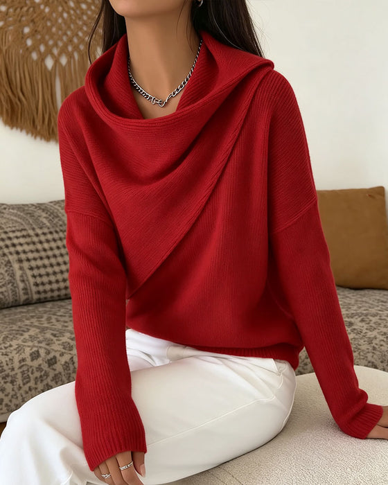 Pullover Stilvoll Mock Neck Langarm Gestrickt