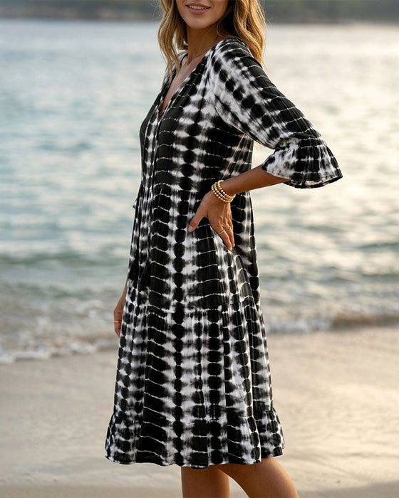 Kleid Mit V-Ausschnitt, Farbverlaufsdruck, Urlaub