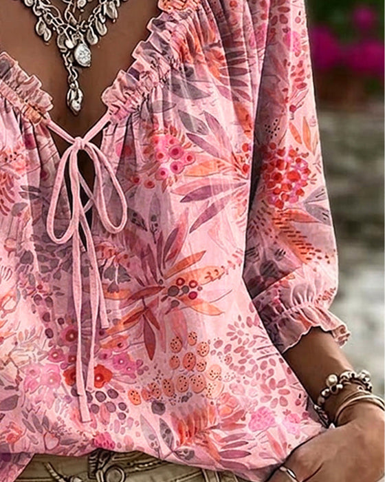 Bluse Mit V-Ausschnitt Und Schnürung