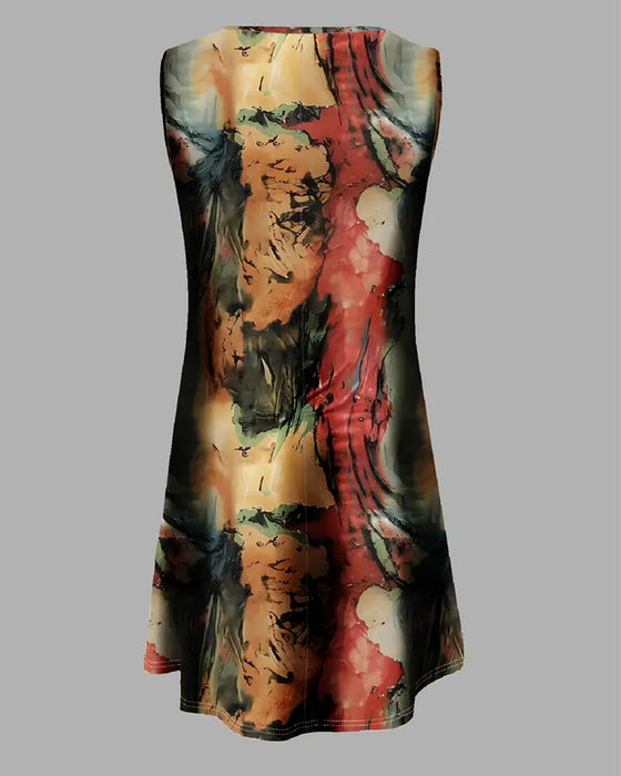 Kleid Bedruckt Rundhals Ärmellos