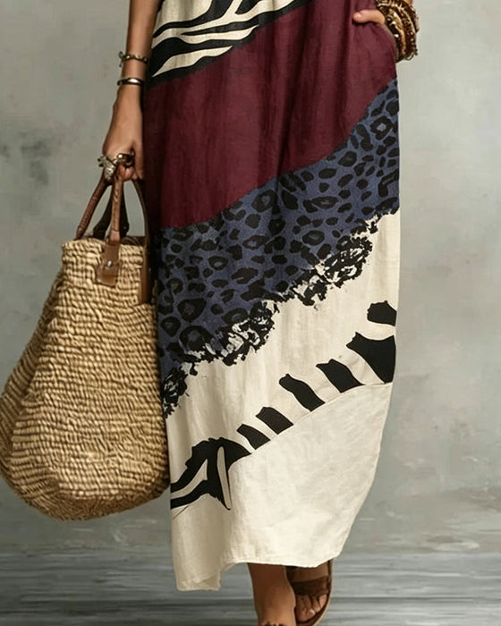 Kleid V-Ausschnitt Rüsche Muster Patchwork