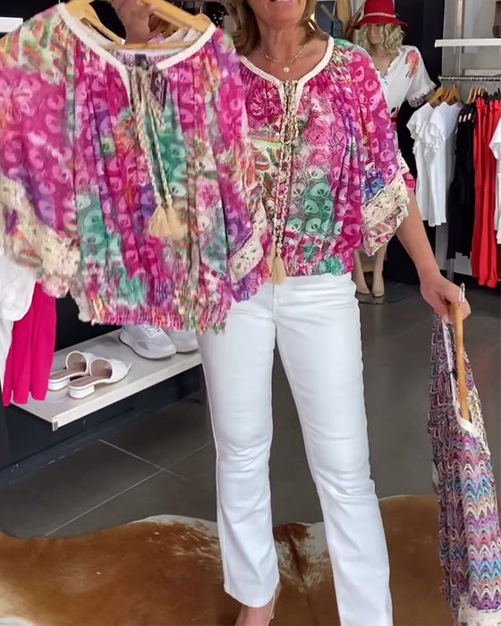 Bluse mit lockerem Schnitt und Boho-Print