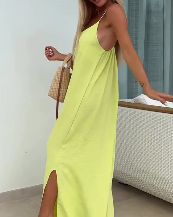 Kleid Rundhals Unifarbe Träger
