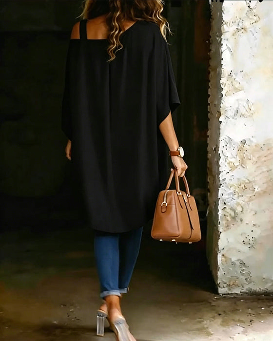 Bluse Asymmetrisch Cold Shoulder Einfarbig Lässig