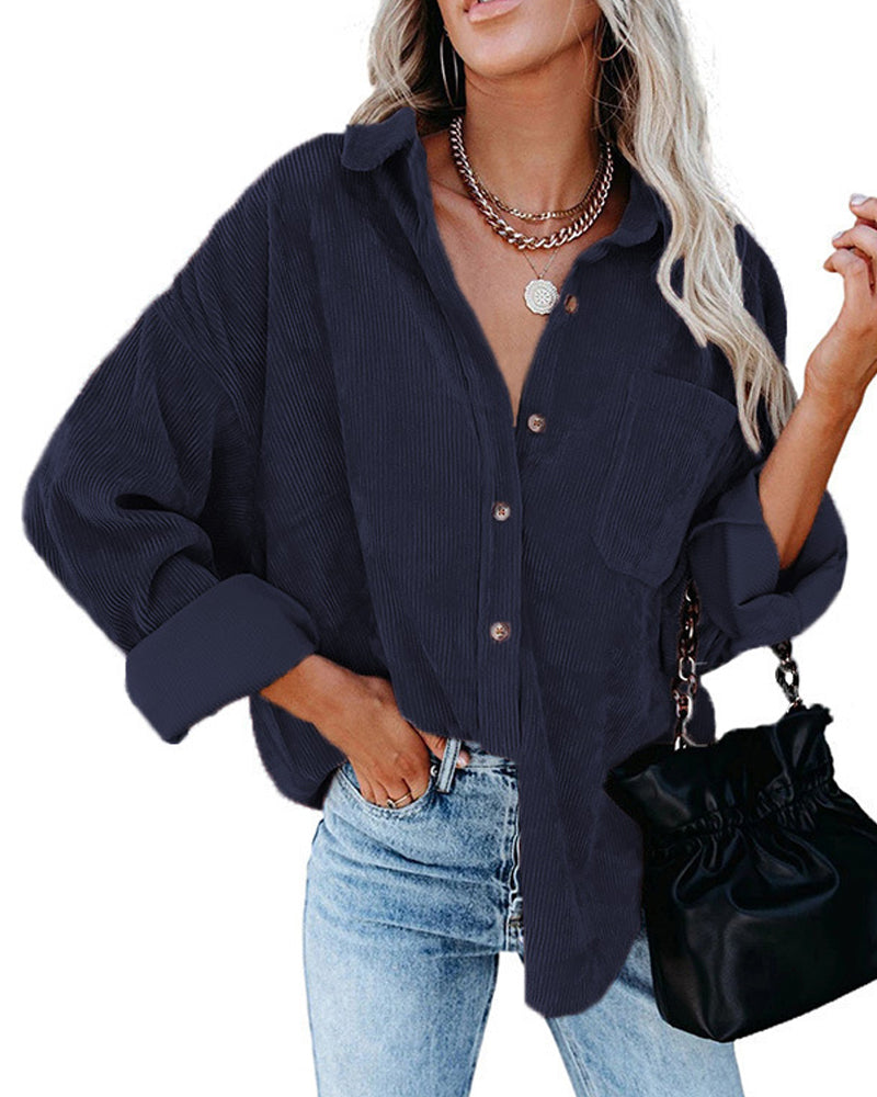Einfarbige Cordbluse Mit Tasche