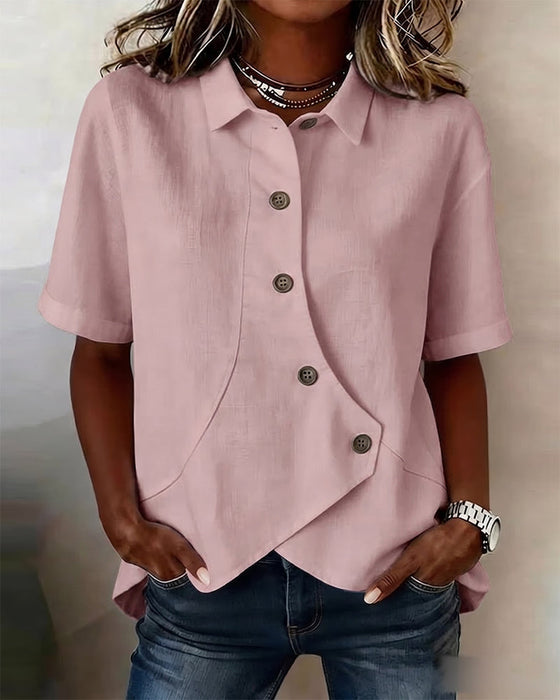 Hemd Asymmetrische Baumwollleinen Knopfleiste Button-Down