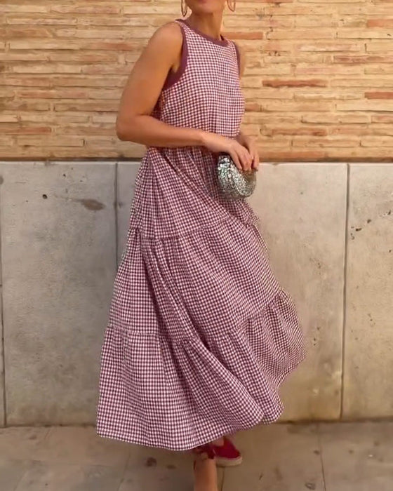 kleid rundhals plaid ohne ärmel