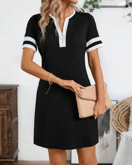 Kleid halber Reißverschluss Colorblock figurbetont kurzärmelig