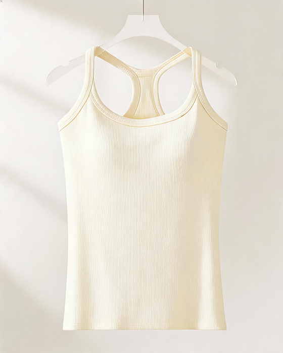 Tanktop Eingebauter Bh Gerippt Einfarbig
