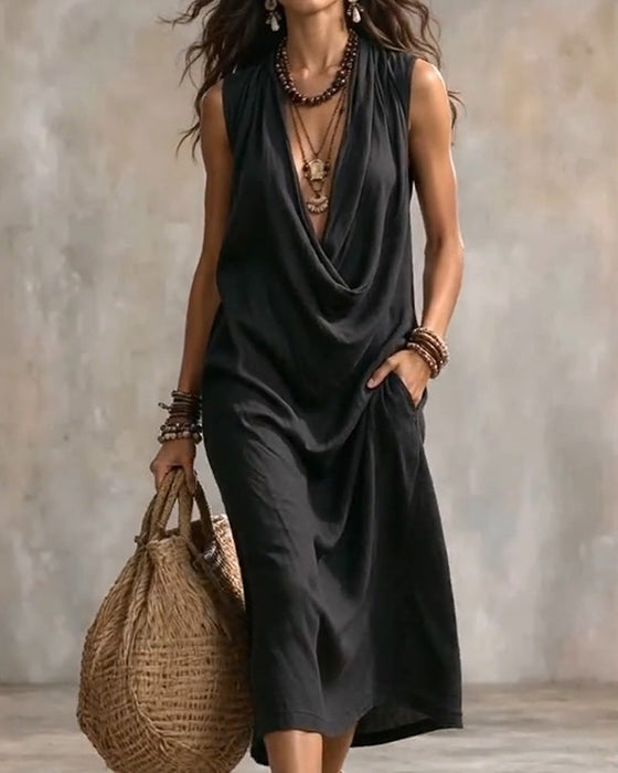 Kleid Ärmellos V-Ausschnitt Mode