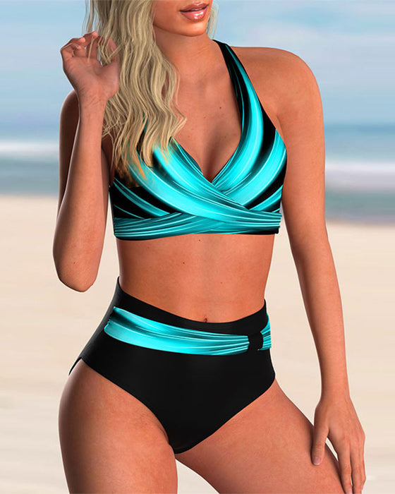 Bedrucktes Bikini-Set mit überkreuztem Ausschnitt