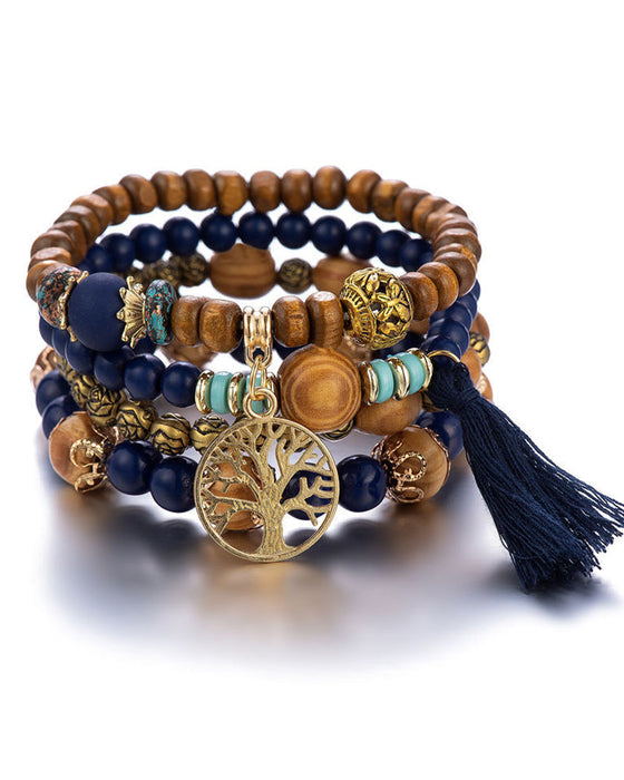 Boho mehrschichtiges holzperlenarmband