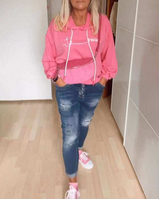 Lockere Kapuzenpullover mit Anker-Print