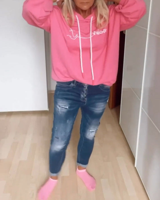 Lockere Kapuzenpullover mit Anker-Print