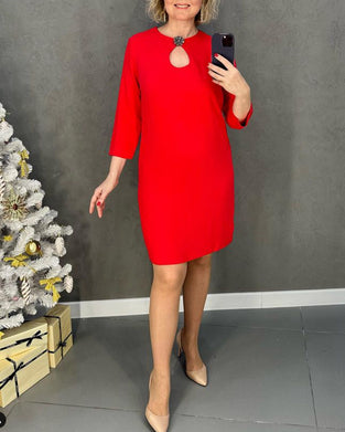 Elegantes einfarbiges Kleid mit Rundhalsausschnitt