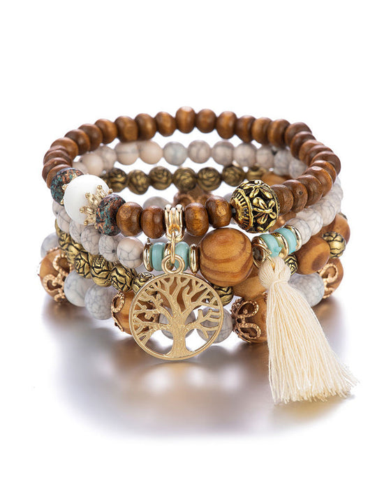 Boho mehrschichtiges holzperlenarmband