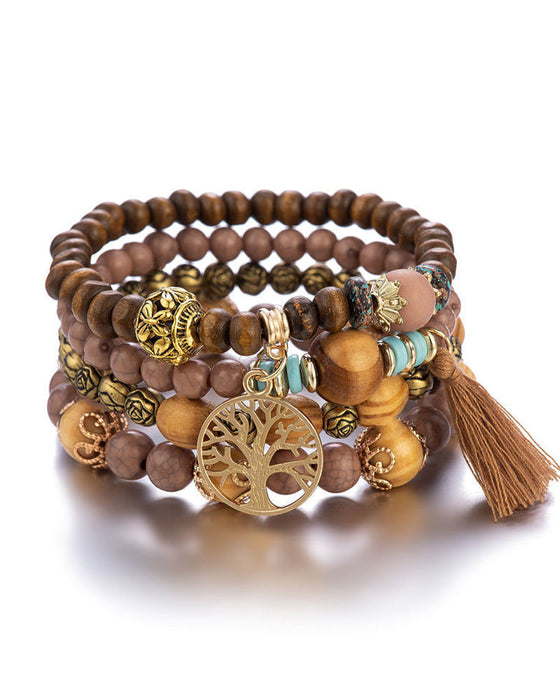 Boho mehrschichtiges holzperlenarmband