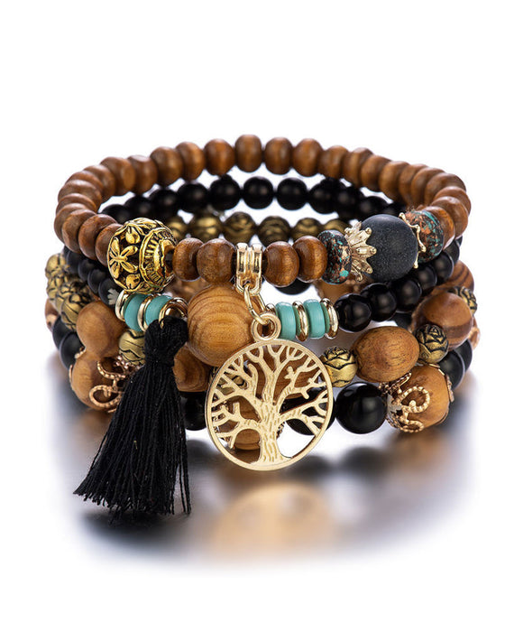 Boho mehrschichtiges holzperlenarmband