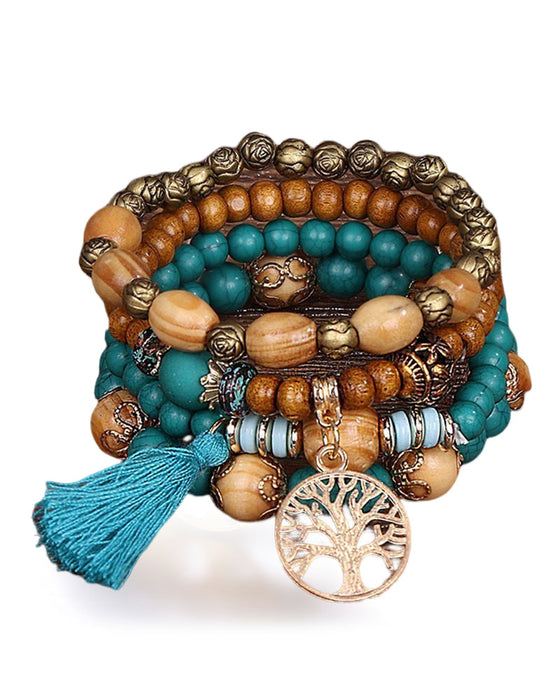 Boho mehrschichtiges holzperlenarmband