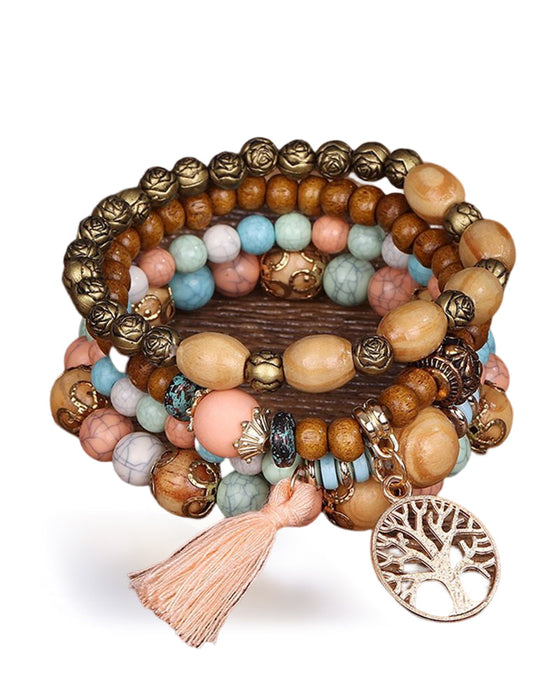 Boho mehrschichtiges holzperlenarmband