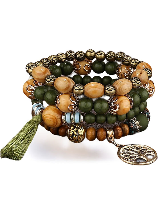Boho mehrschichtiges holzperlenarmband
