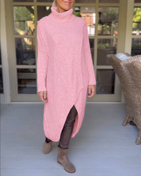 Pullover mit hohem Hals und lang