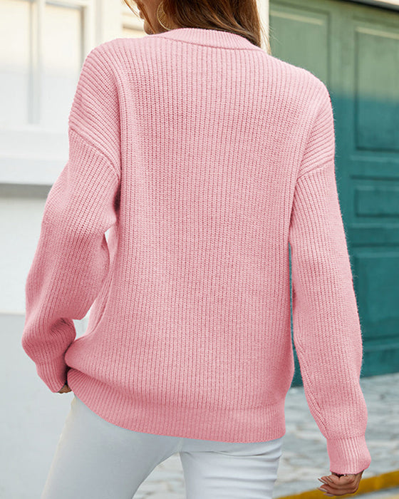 Einfarbiger Pullover mit Rundhalsausschnitt und Knöpfen
