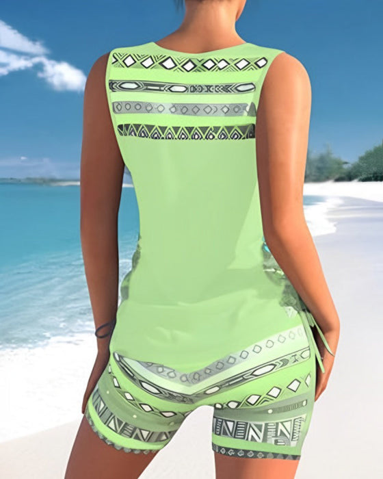 Tankinis mit geometrischem Print und V-Ausschnitt