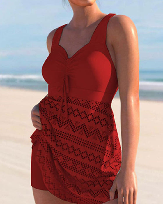 Einfarbiger Tankini aus Spitze