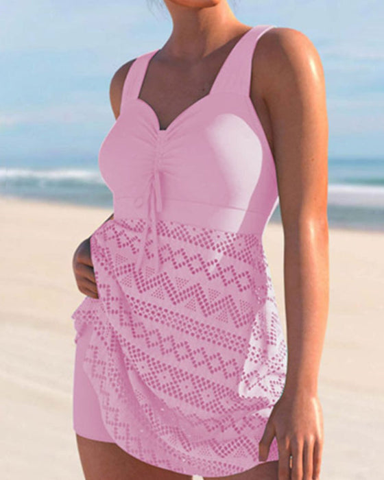 Einfarbiger Tankini aus Spitze