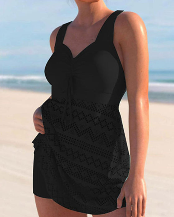 Einfarbiger Tankini aus Spitze