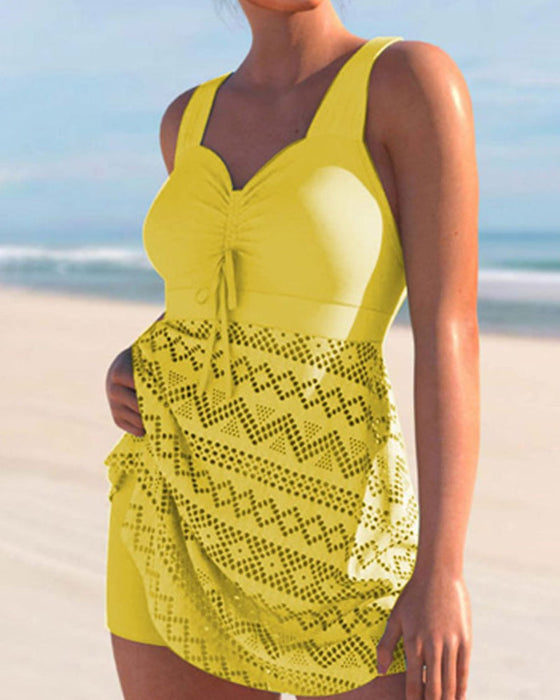 Einfarbiger Tankini aus Spitze