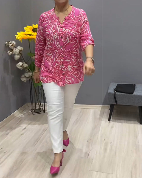 Langärmeliges bedrucktes Shirt mit Knöpfen