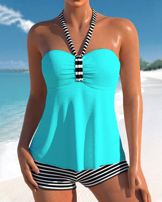 Neckholder-Tankini mit Streifendruck