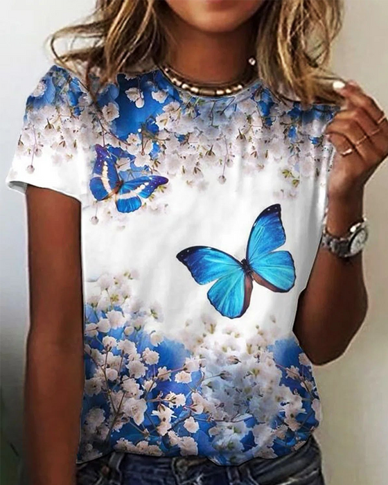 Einfaches bedrucktes T-Shirt mit Rundhalsausschnitt