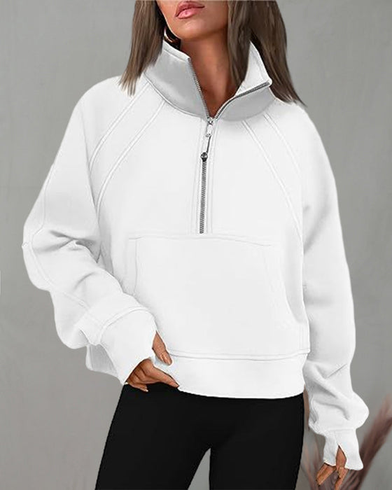 Rollkragen-Sweatshirt mit Reißverschluss und kurzen Ärmeln
