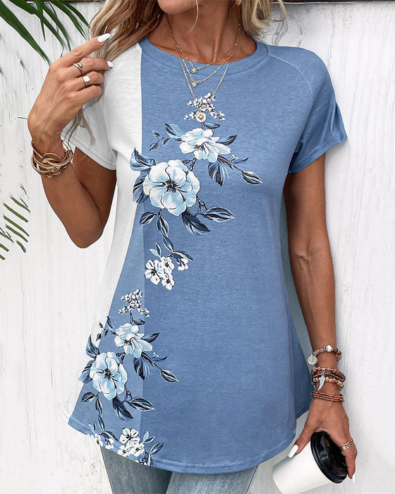 Patchwork-T-Shirt mit Blumendruck