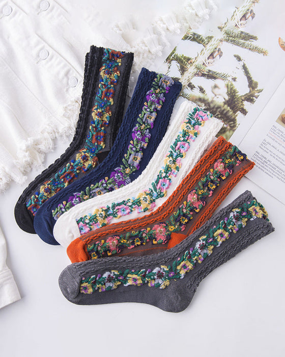 Socken mit Vintage-Blumenstickerei (5 Paar)