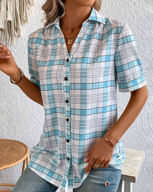 Bluse mit Reverskragen und Karomuster