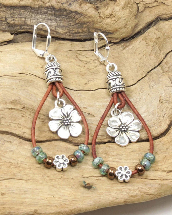 Boho Leder Seil Blumen Einfache Ohrringe