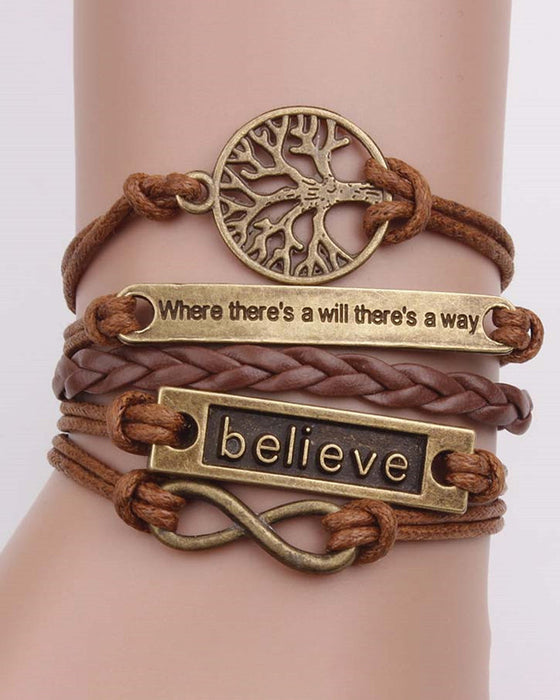 Baum des Lebens unendlich glauben Retro-Kordel-Lederarmband