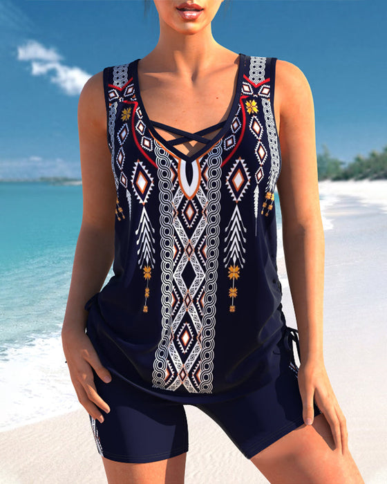 Tankinis mit V-Ausschnitt und Tribal-Print